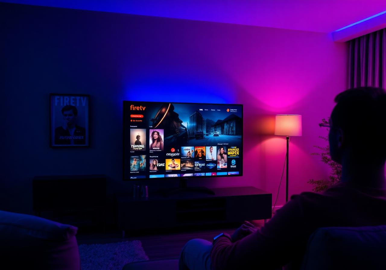 Person watching IPTV on a 4K smart TV with FireTV interface